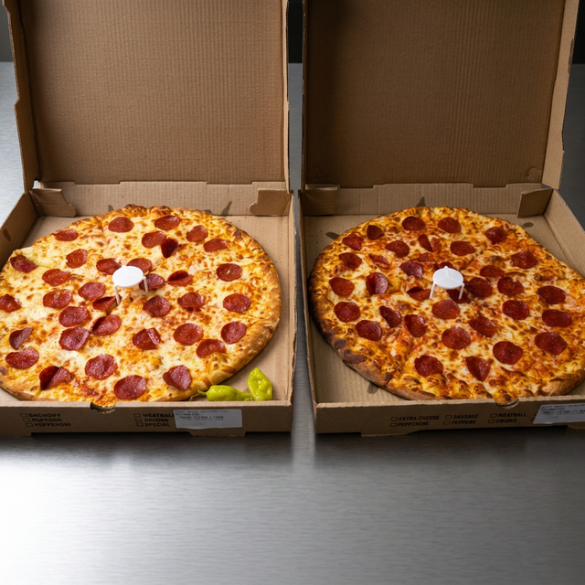 8. 2-14" Pizza with 1 Topping Each.