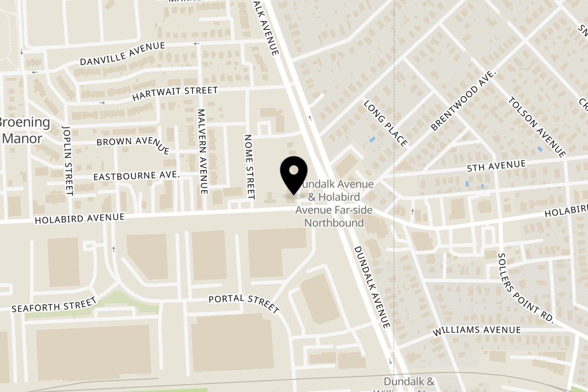 Map showing the location of Soprano's Pizza on 6640 Holabird Ave in Baltimore
